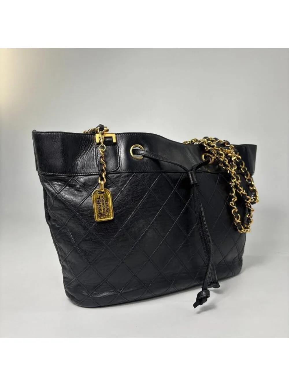 Chanel Bicolor Chain Tote Shoulder Bag Black